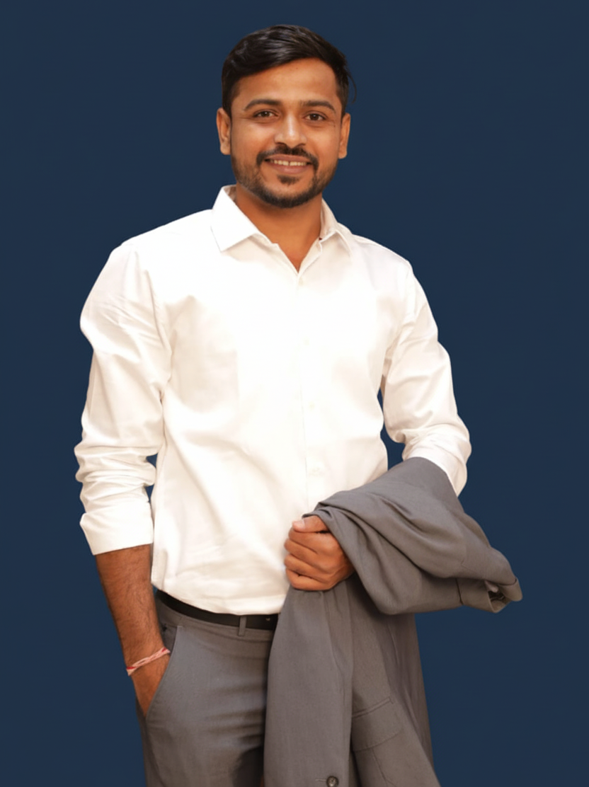 CMA Vinay K. Kanade profile photo, professional portrait with soft royal blue background